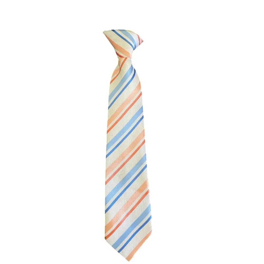 Boys Clip On Necktie Blue Pink Stripe Formal Tie Polyester